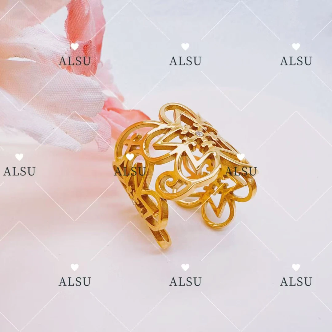 合金锆石戒指 ALSU原创经典民族风宽时尚轻奢戒指气质优雅法式