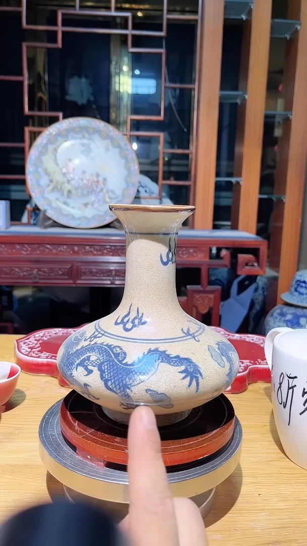 瓷片龙纹扁肚瓶