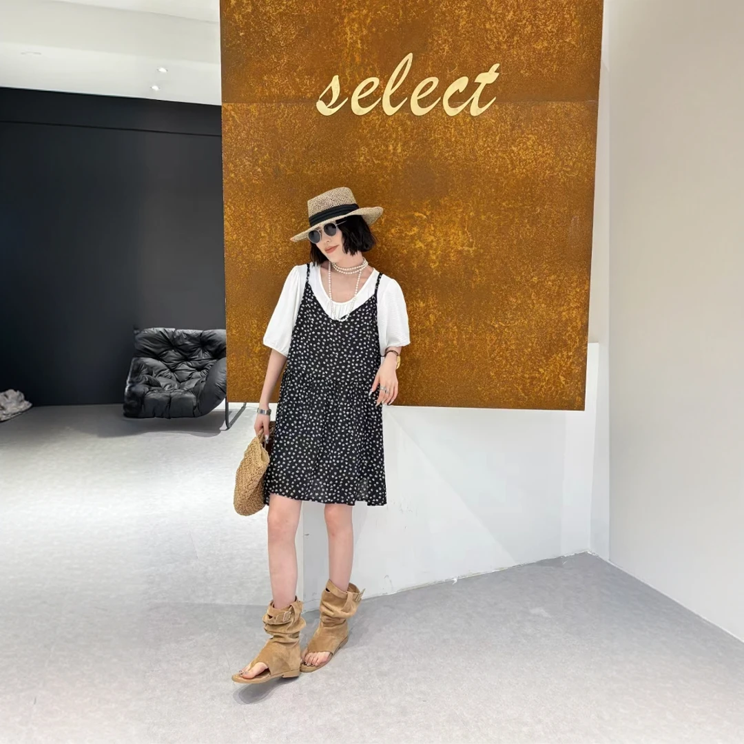 XPP  自由盛夏/大码特体3-8码短袖＋吊带裙真两件连衣裙套装50552