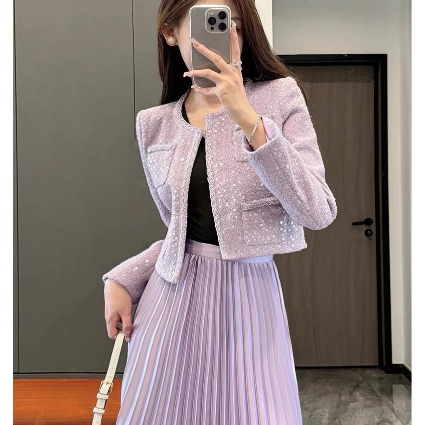 JOJO专属【600-650】2024年秋冬新款气质干练黑色中长款小香风外套