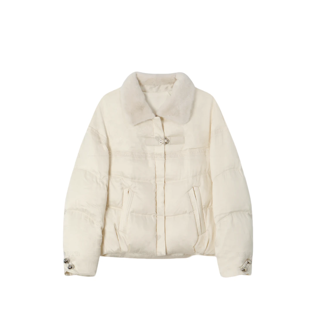 【封后轻奢设计】2024冬季款简约高级感貂毛翻领羽绒服8992635