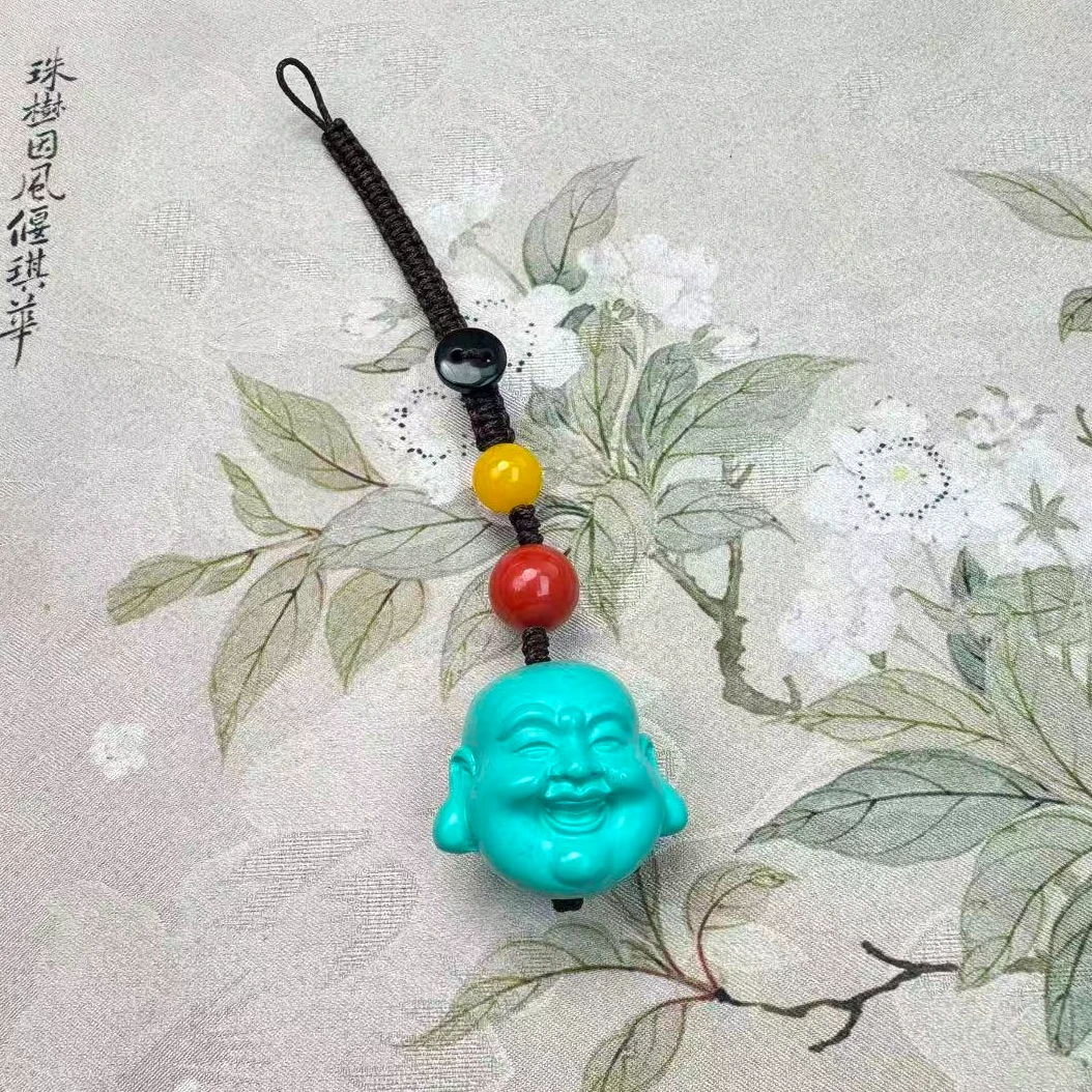 非金属珐琅吊坠 蓝色 雕刻笑佛挂件 福