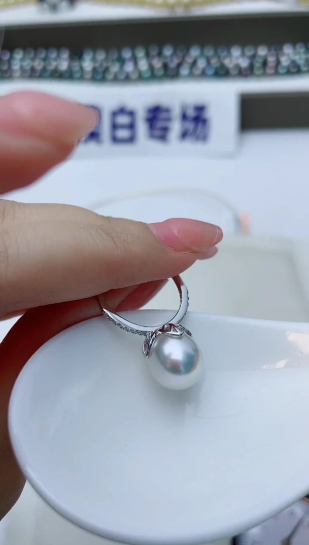 银S925镶嵌戒指海水珍珠A173