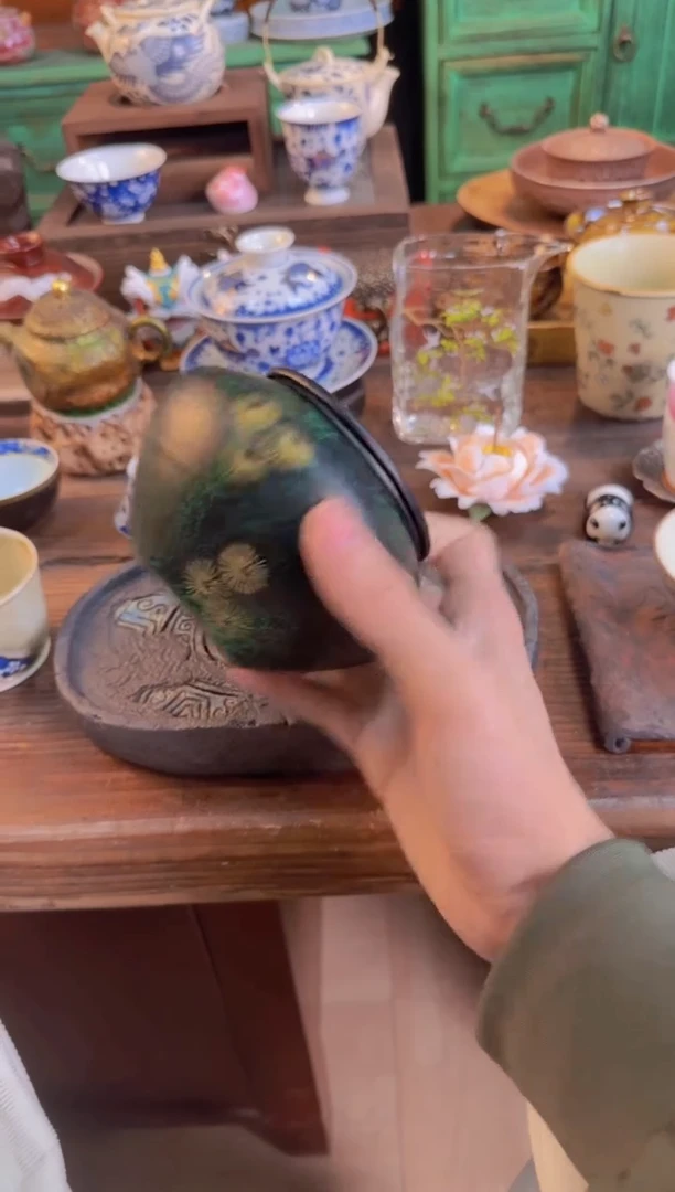 【闪购商品】茶器大漆纯铜绿建水