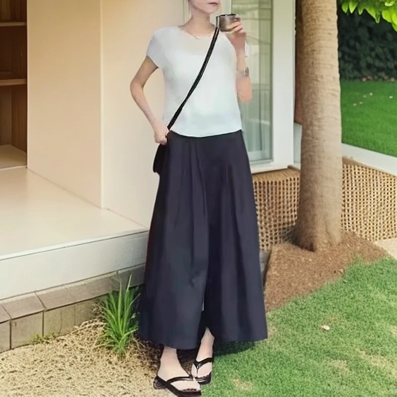 24199大爱美依缘新款时尚简约圆领短袖T恤休闲阔腿九分裤女两件套