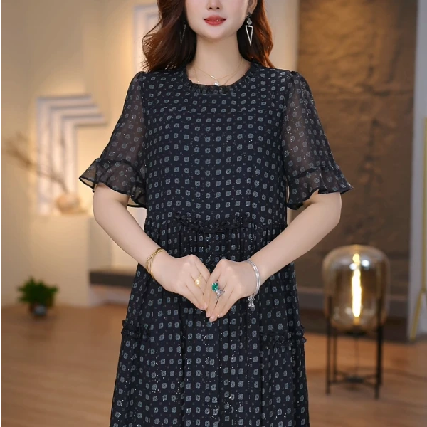 春夏新款连衣裙大码女装连衣裙加肥加大显瘦裙SXE-25-3196（天）