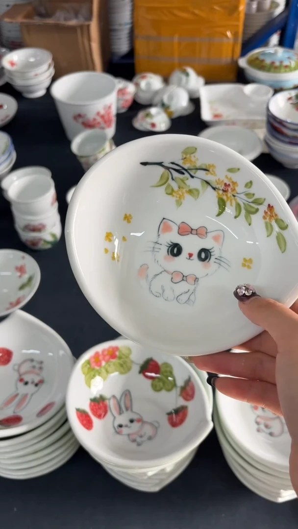 瓷片景德镇陶瓷食品级手绘釉中彩-颜色釉水滴碗