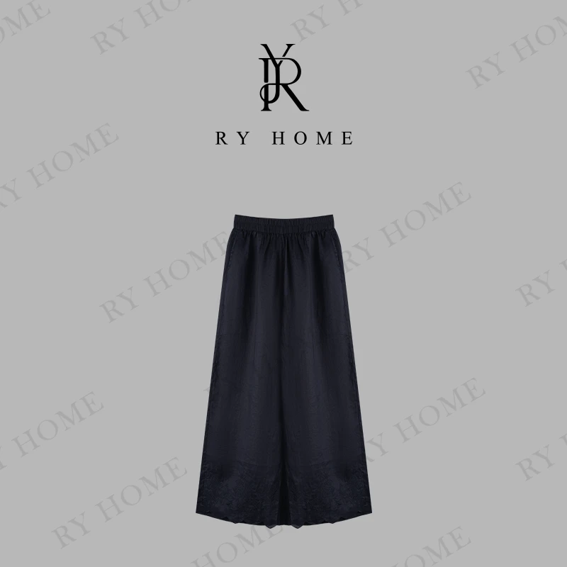 【容雨RYHOME】100苎麻设计款花边刺绣松紧腰休闲裤252K2536