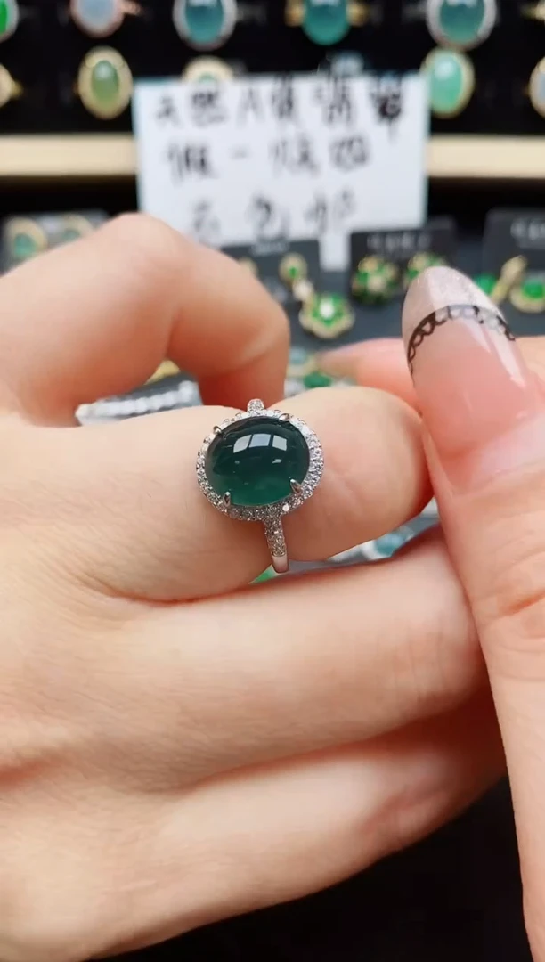 翡翠戒指银S925镶嵌50800