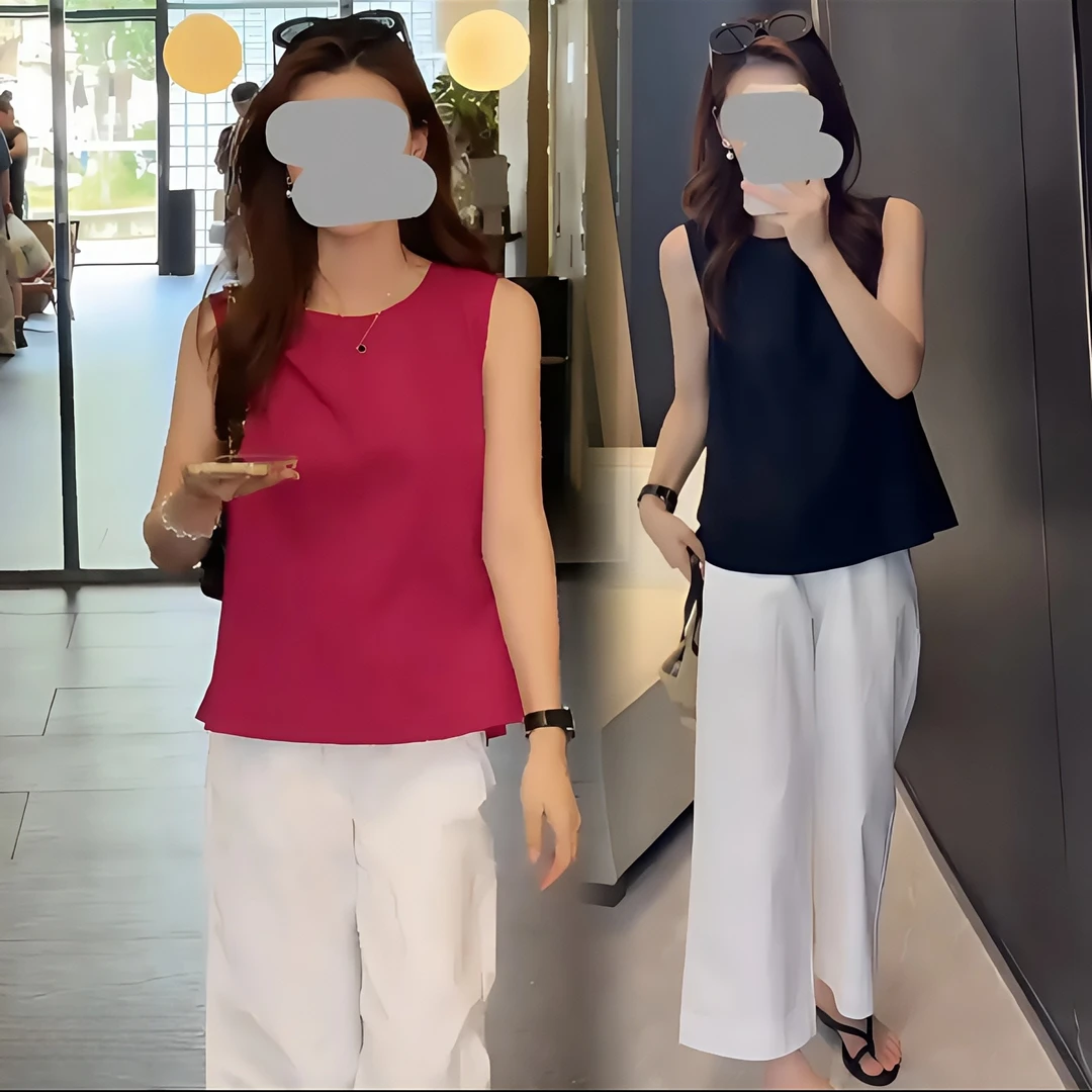 时尚简约套装女夏季新款洋气显瘦百搭无袖背心上衣休闲长裤两件套