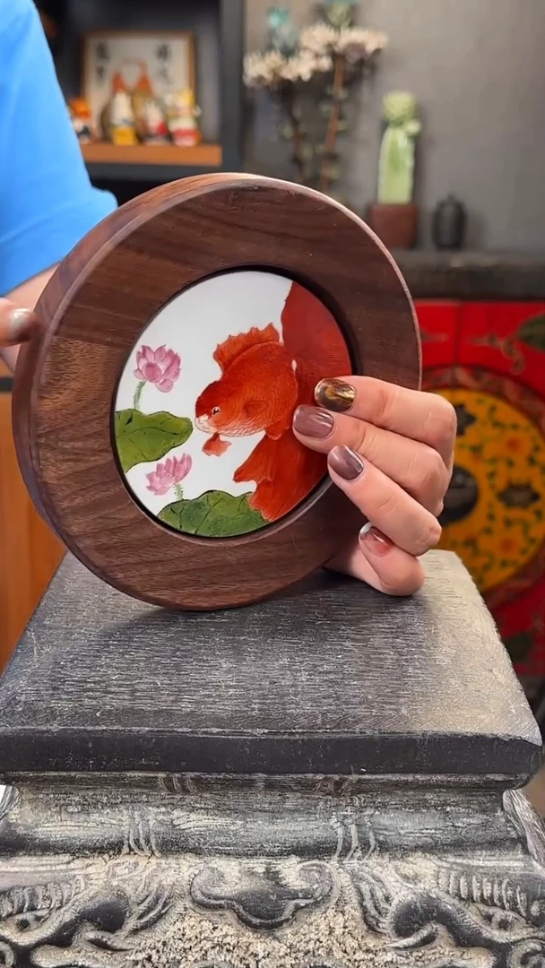 摆件陶瓷北美黑胡桃陶瓷釉上彩瓷片