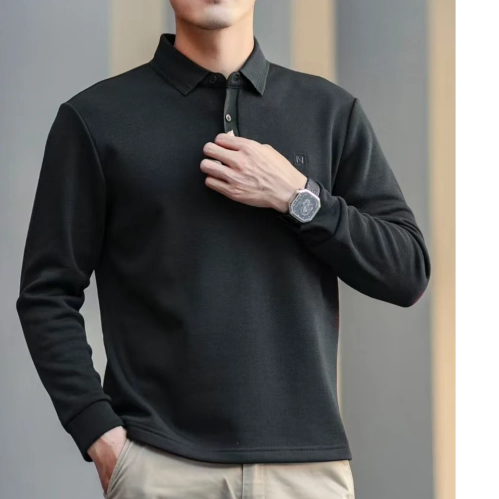 男士男装长袖翻领高档POLO衫简约商务加绒加厚休闲百搭时尚打底