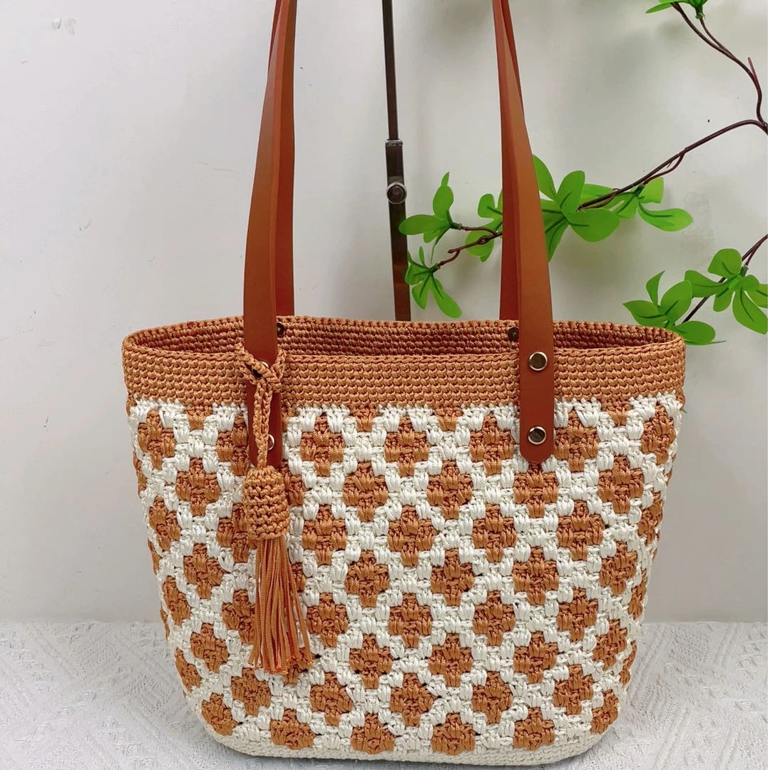 （小米渣手工）非成品大号菜篮子包丝光棉麻扁带线钩包包材料包