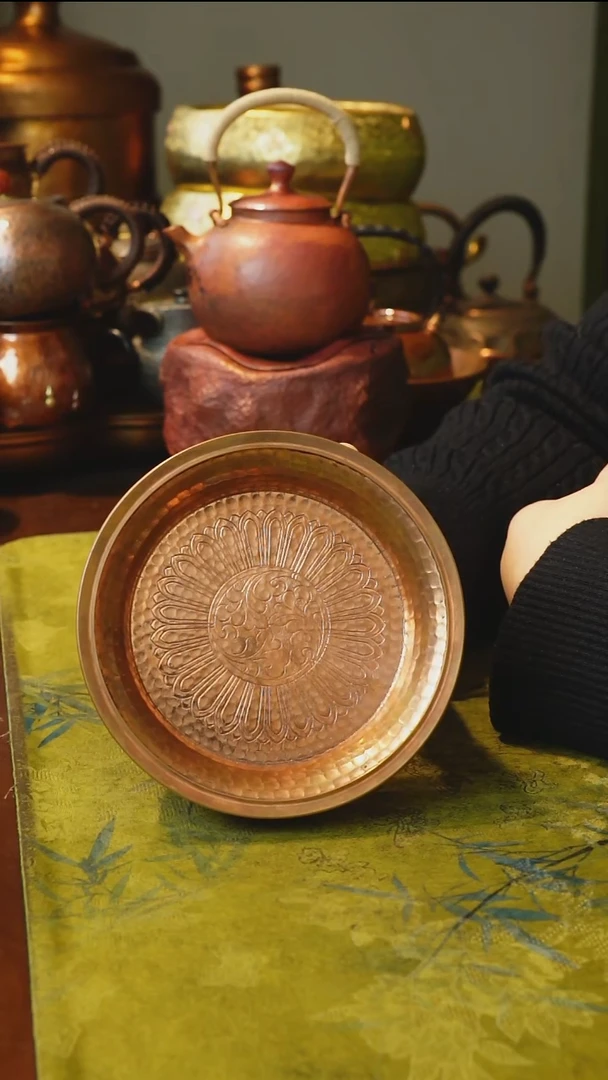 纯紫铜太阳花小壶承