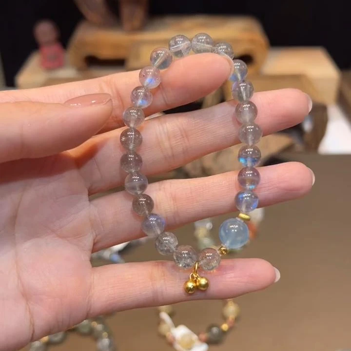 单圈长石手串7mm搭配铃铛吊坠手链D3219多样性发一