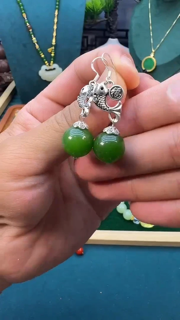 和田玉银S925镶嵌耳饰E10