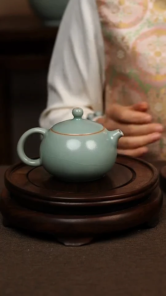 瓷片仿古天青手工西施壶220ml 微瑕 不带礼盒