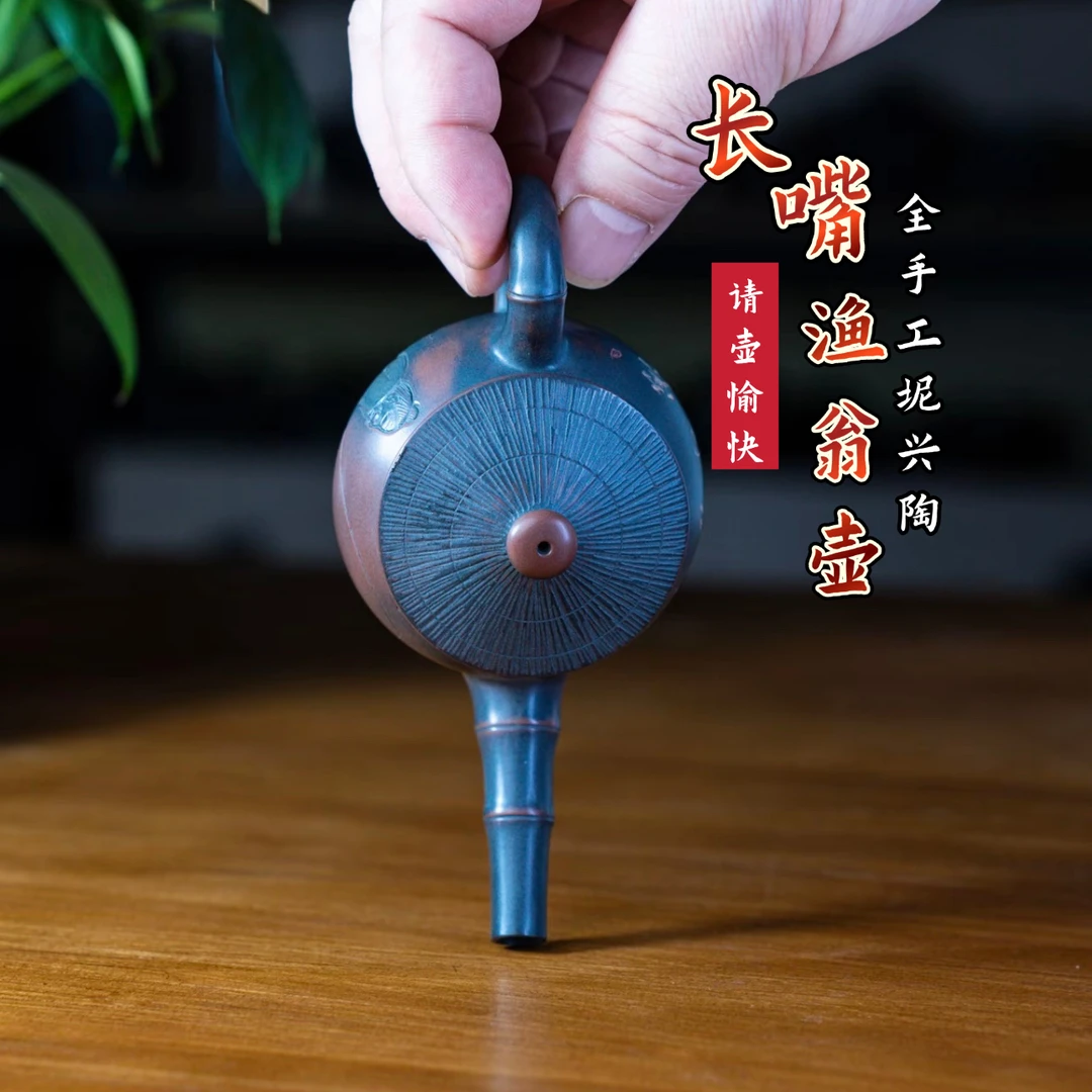 【钦州坭兴陶】108ml陶瓷小渔翁壶小巧精致功夫茶经典古铜色