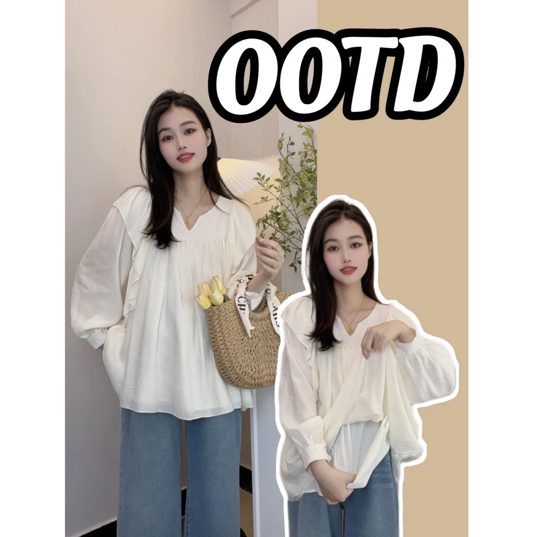 孕妇装春夏款衬衣时尚洋气韩版宽松长袖甜美设计感大码娃娃衫衬衫