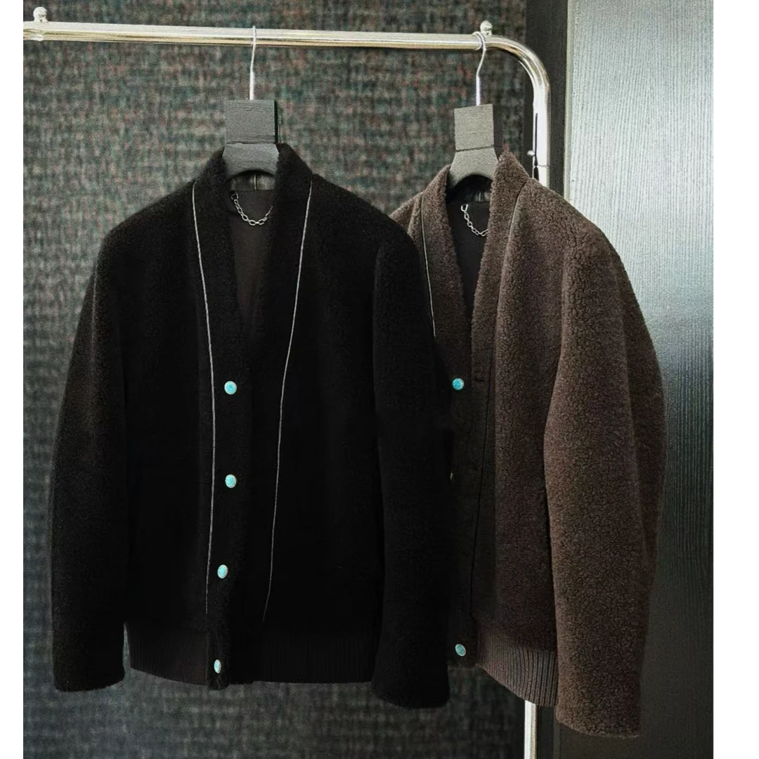 Team Yang-24年秋冬青果领轻奢百搭设计感颗粒100羊毛外套5058