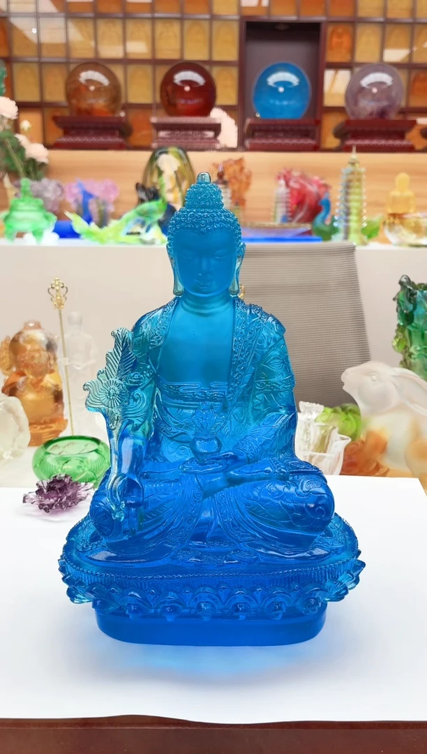 手工艺品琉璃蓝色药师佛21公分