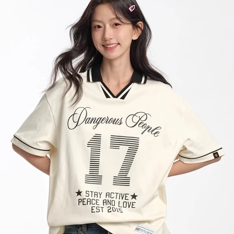 Dangerouspeople薛之谦dsp街头美式复古Polo衫夏季潮牌百搭短袖女