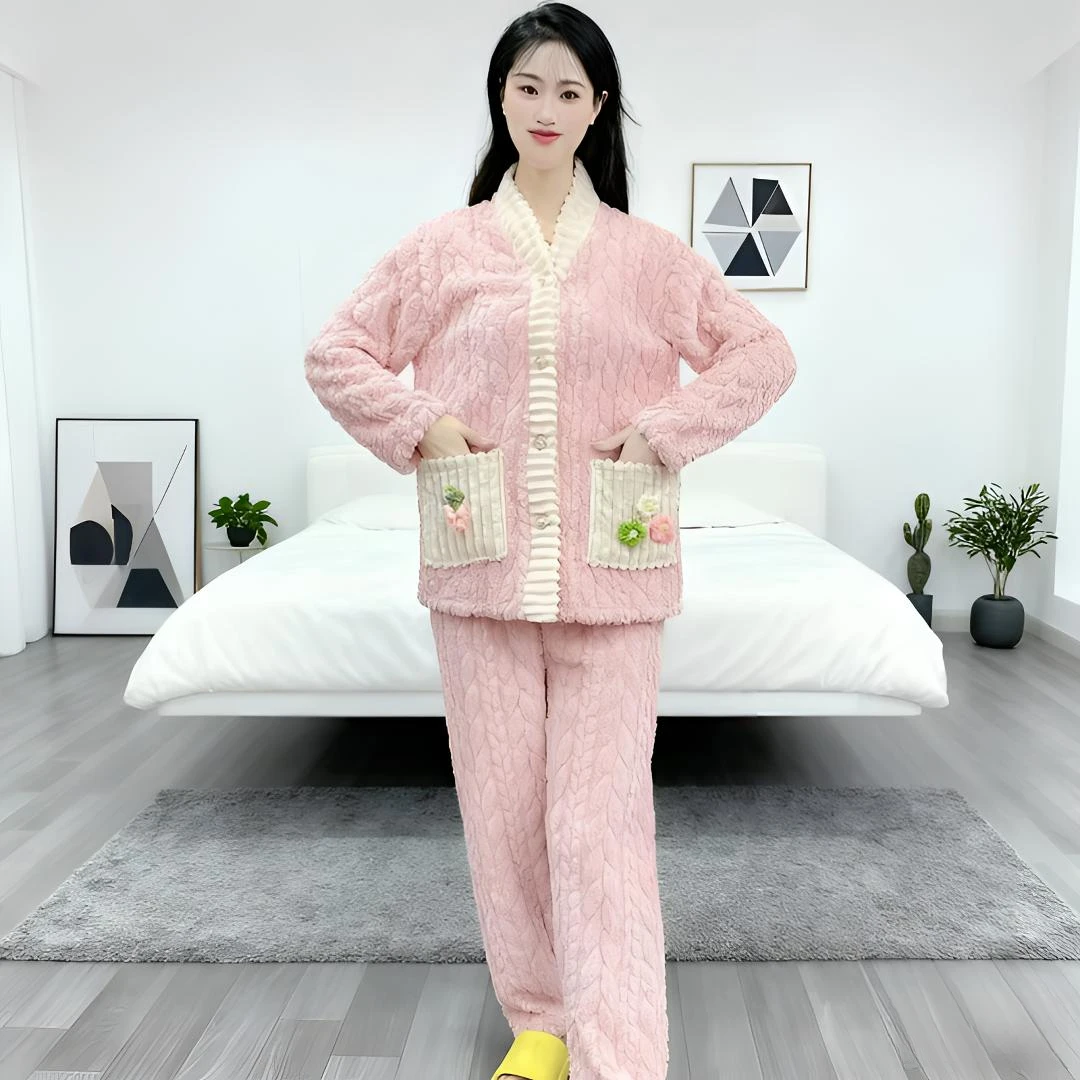 睡衣女2025年秋冬新款加绒法兰绒保暖时尚可外穿家居服套装【Y85】