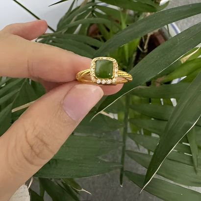 玉夫人《小方糖》和田玉碧玉S925银戒指多样性发货