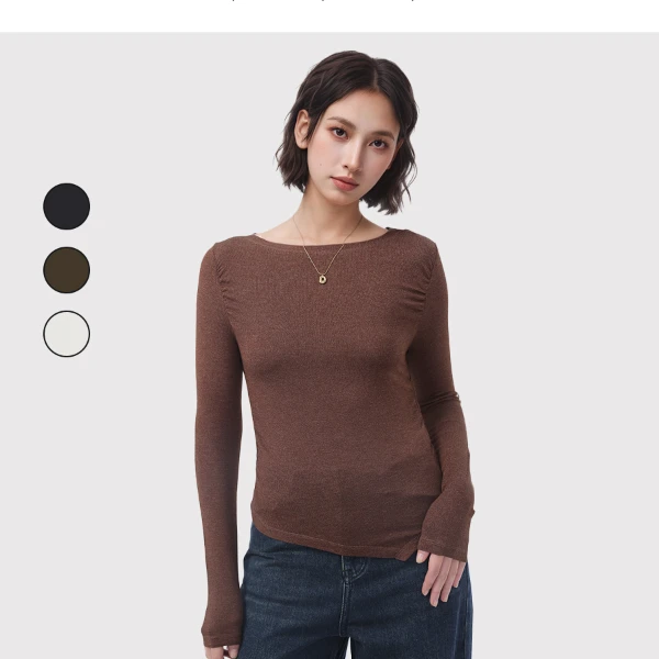 【宅】一字领针织打底衫女修身内搭毛衣长袖正肩叠穿上衣B25C63