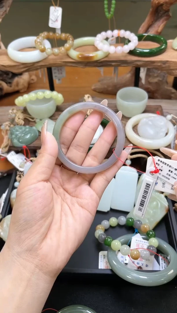 未镶嵌手镯和田玉青海烟紫带翠 57+圈9003094