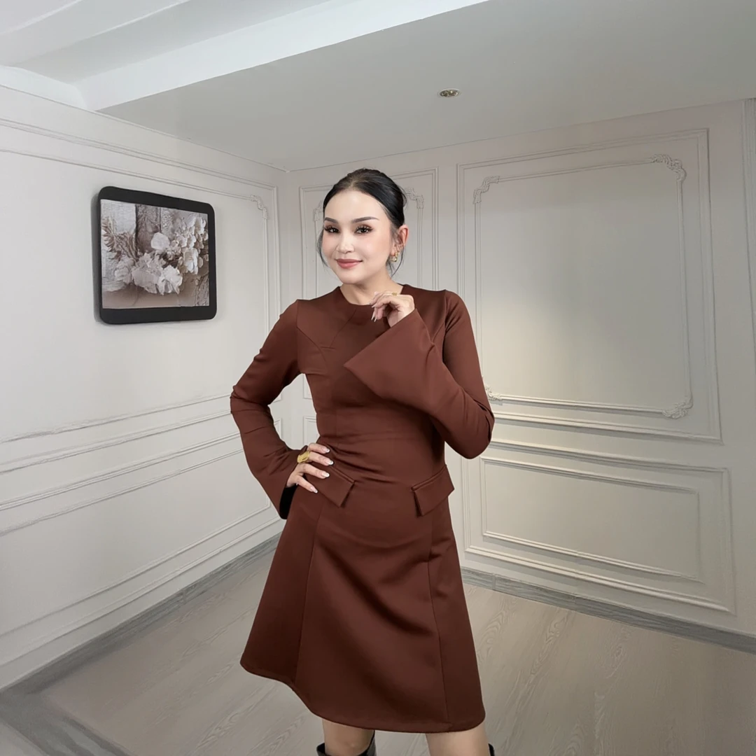 时尚休闲小香风三色连衣裙收腰显瘦百搭款式