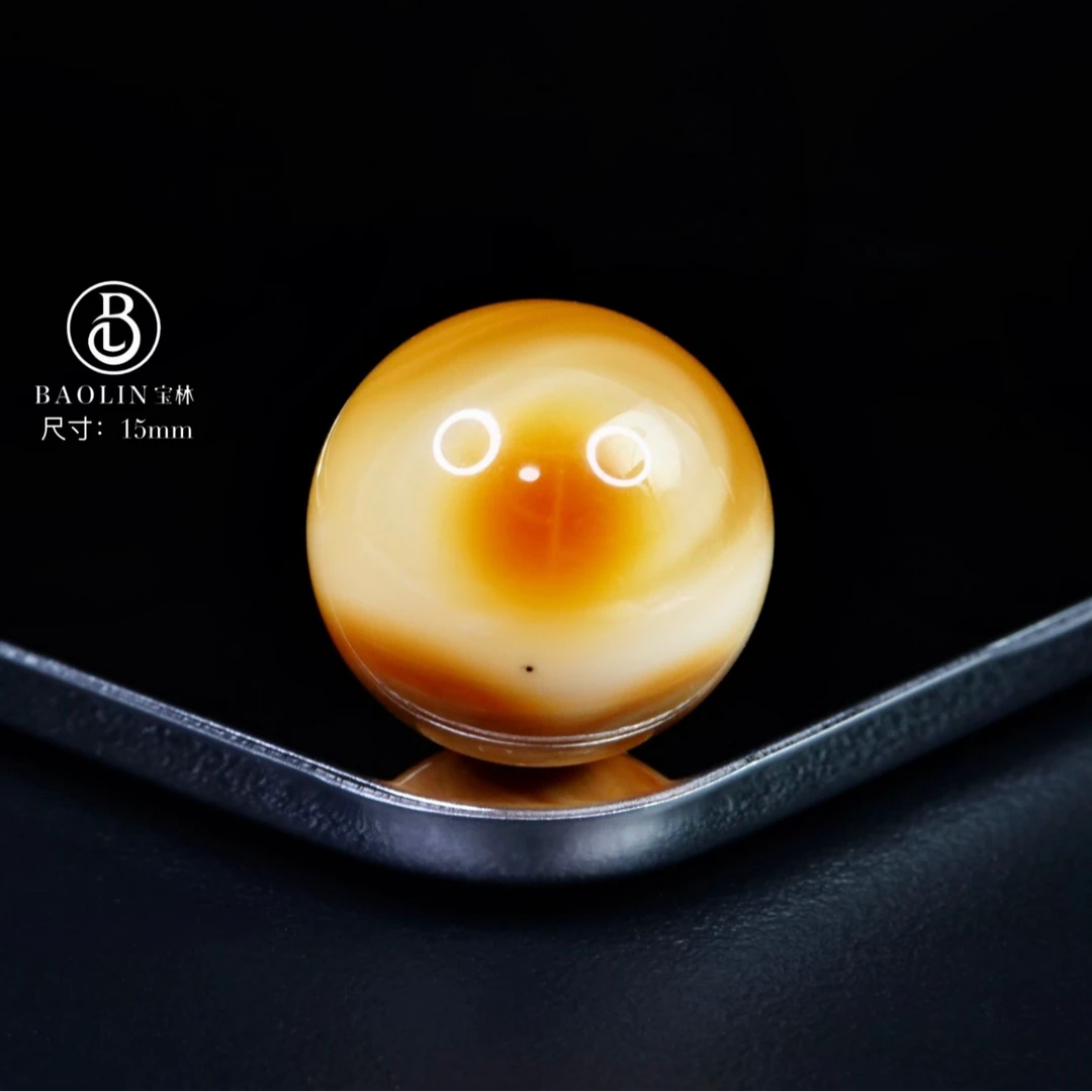 特惠「红瞳」15mm橘白沁拉丝圆珠c1 下架天然琥珀蜜蜡文玩有花粉