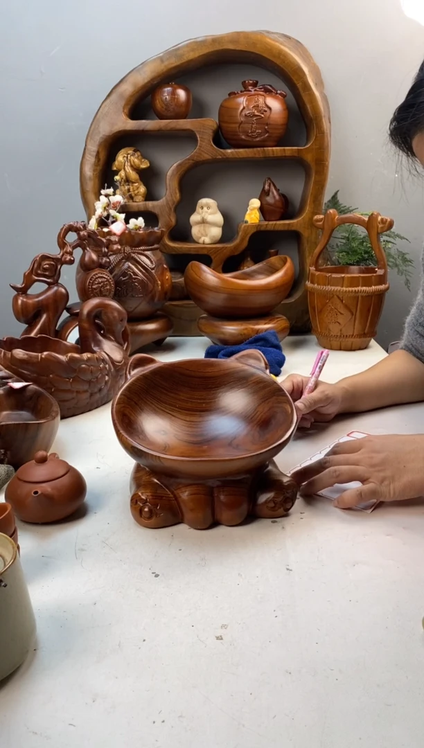 香樟木A70微瑕猫猫果盆/尺寸