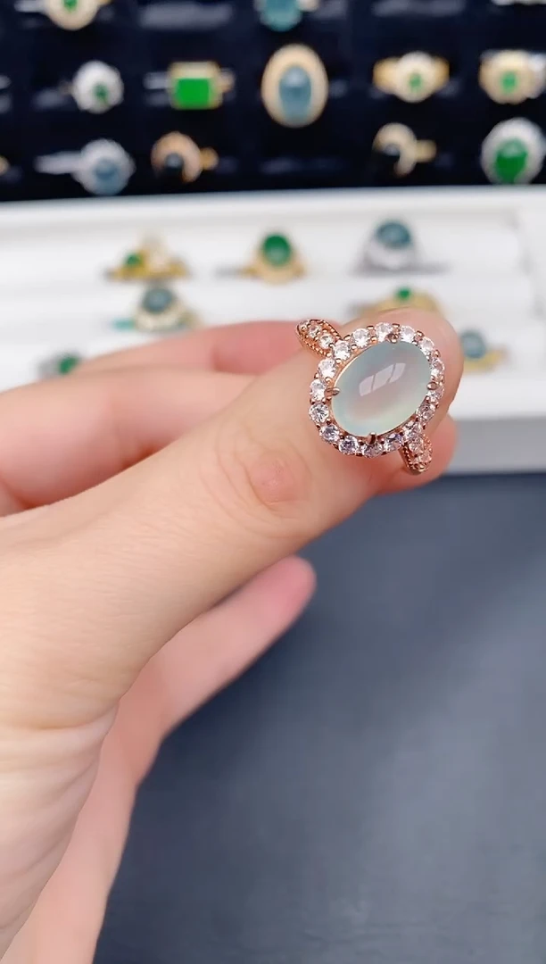 银S925镶嵌戒指翡翠天然a货翡翠397