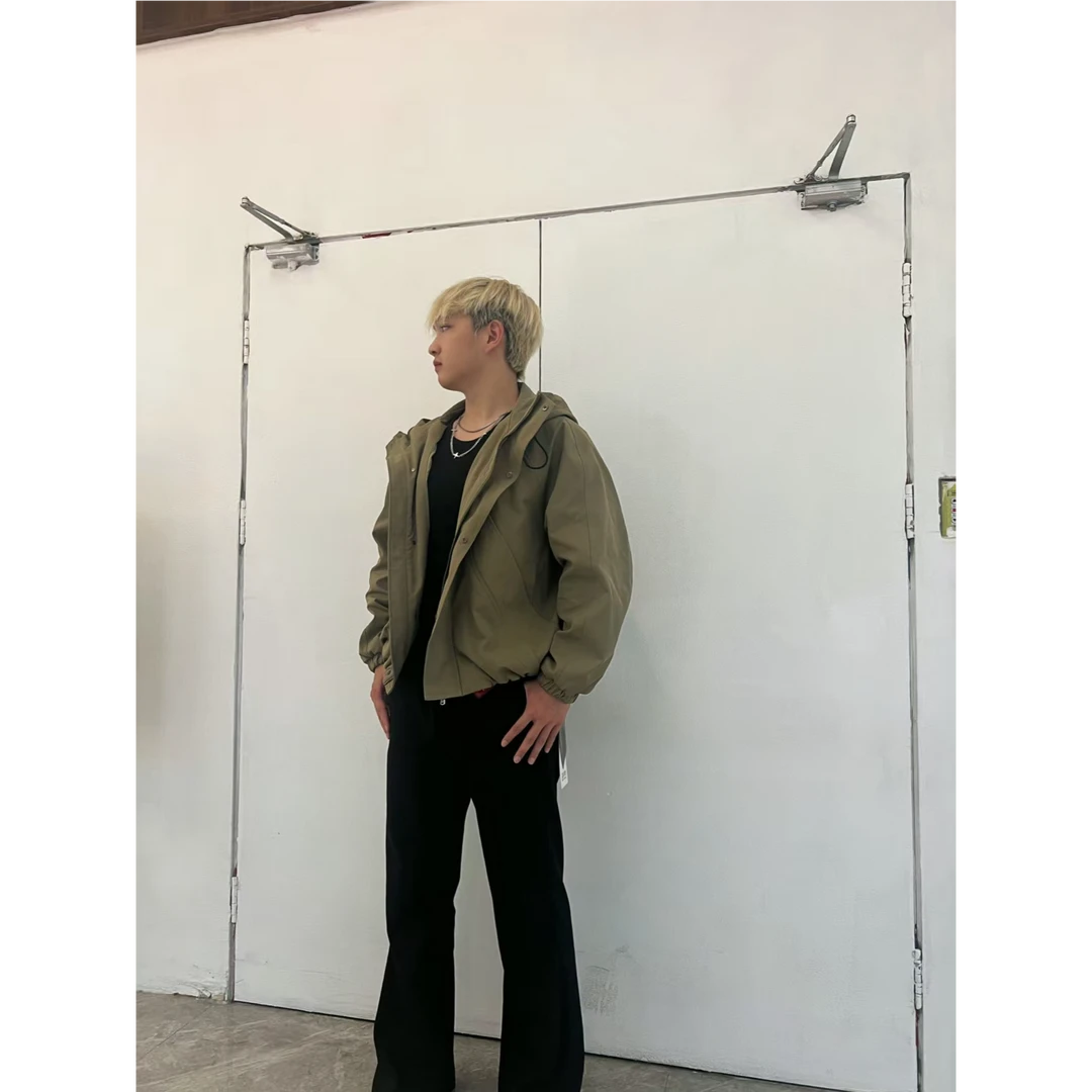 工装风夹克外套韩系纯色连帽 防风挡水 简约百搭 黑/卡其双色可选