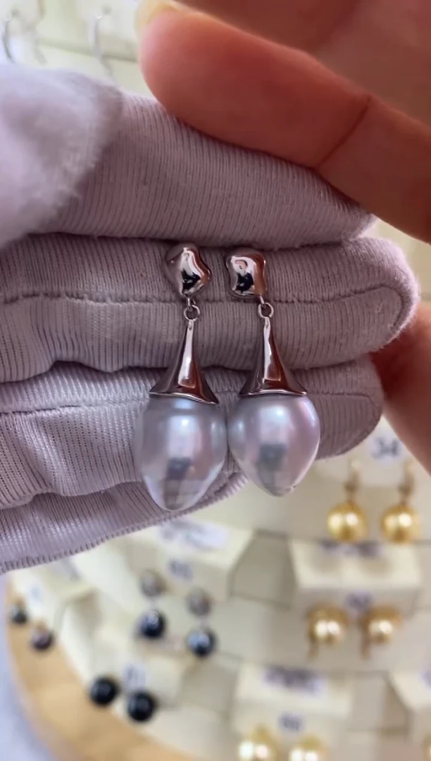 银S925镶嵌耳饰海水珍珠11-12mm