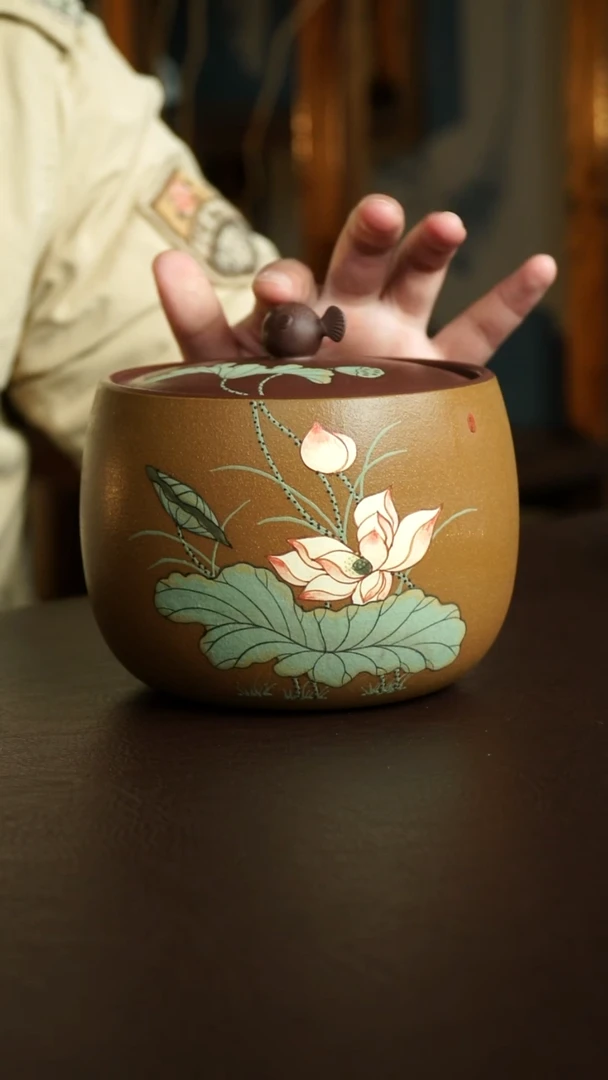 茶杯紫砂83号 荷花茶叶罐200克 宜兴紫砂原矿作品
