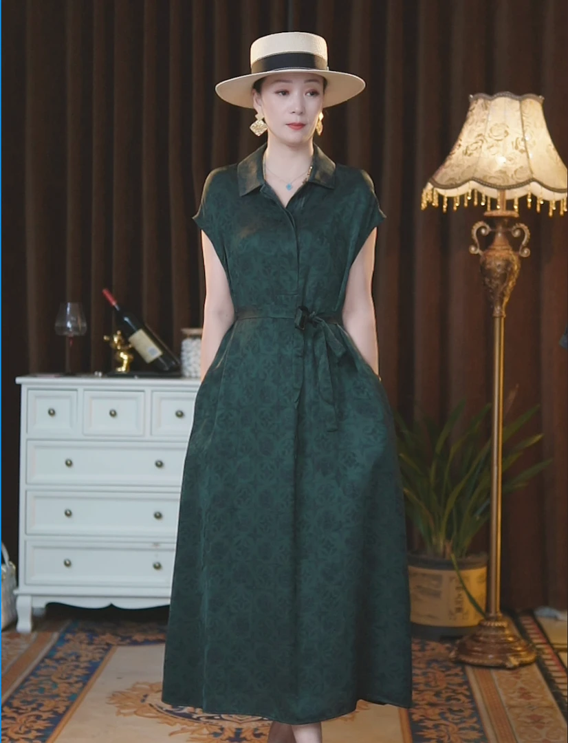 【香云纱】连衣裙夏季时尚口袋宫廷风中式新中式极简风