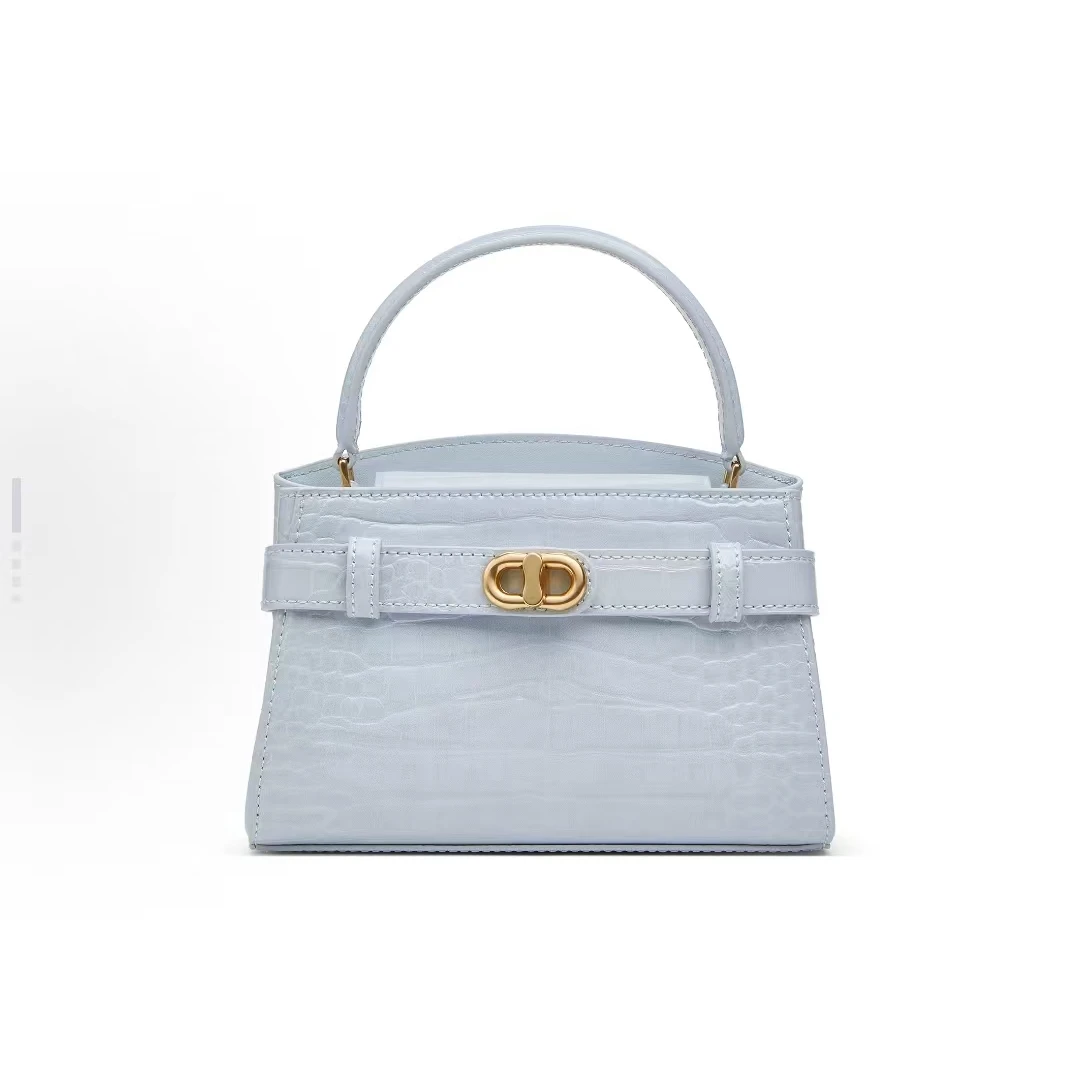 女神节礼物女包海盐蓝鳄鱼纹质感凯莉包时尚手提单肩斜挎包ins