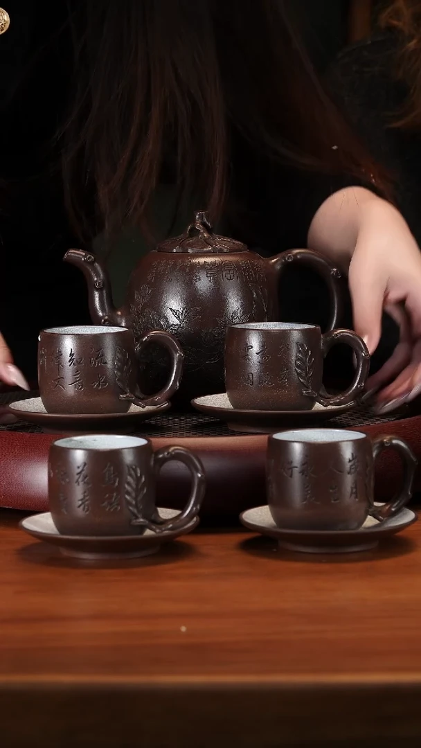 【闪购商品】紫砂茶壶2-68ZWP木瓜套组老紫泥720cc