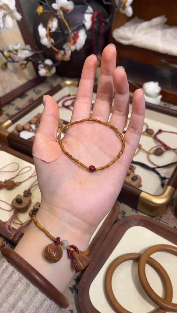 手串桃核【桃缘行】竹节「红色莎莎」桃木桃核辟、挡、驱、护 备注手围