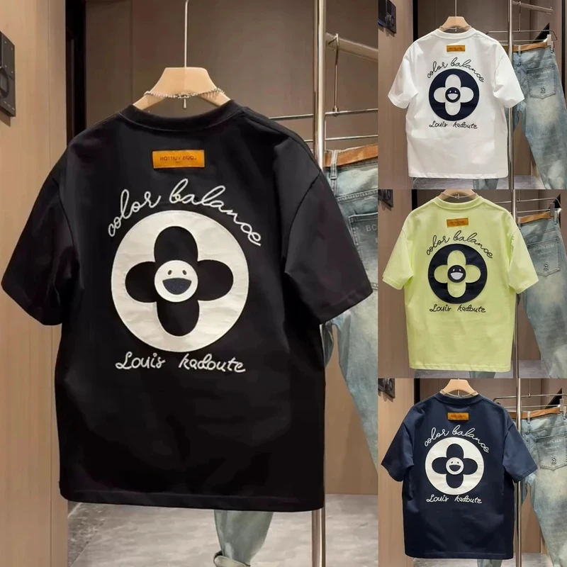 Z9701春夏新款男士重磅潮牌刺绣痞帅时尚百搭宽松圆领短袖半袖