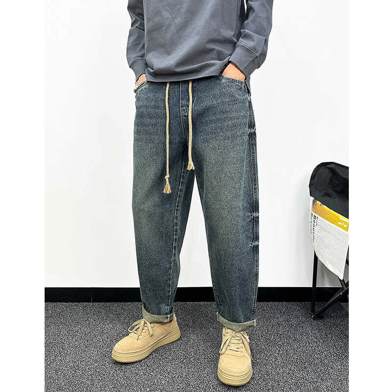 男款春秋牛仔裤宽松直筒痞帅高级感复古水洗美式工装阔腿男长裤