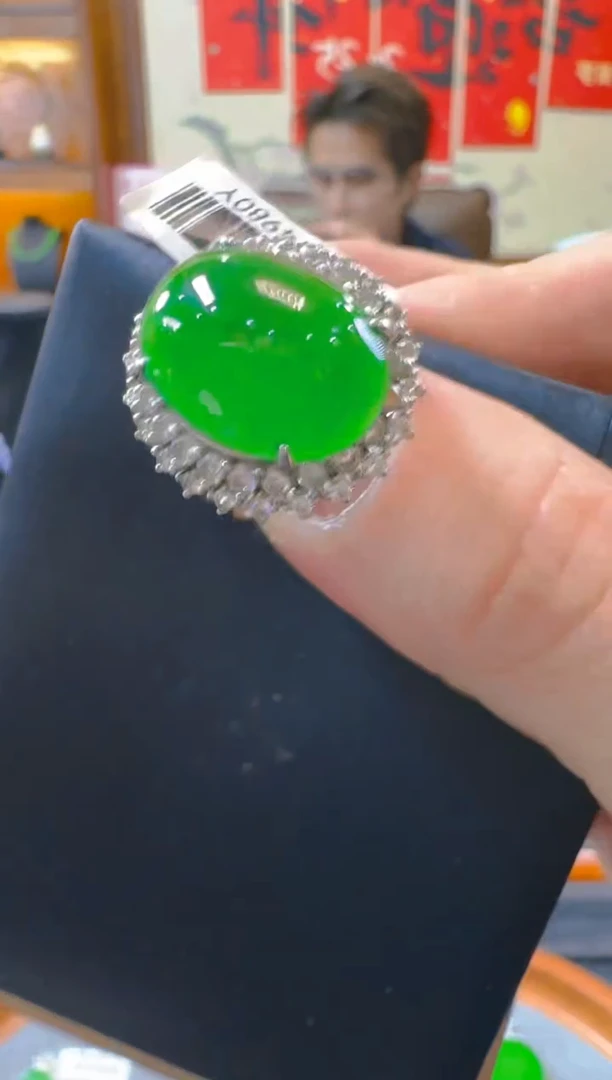 银S925镶嵌戒指翡翠天然A货翡翠