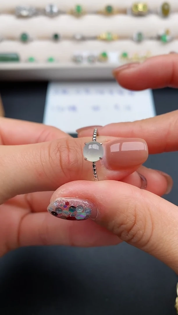 银S925镶嵌戒指翡翠缅甸天然A货翡翠11  2-5