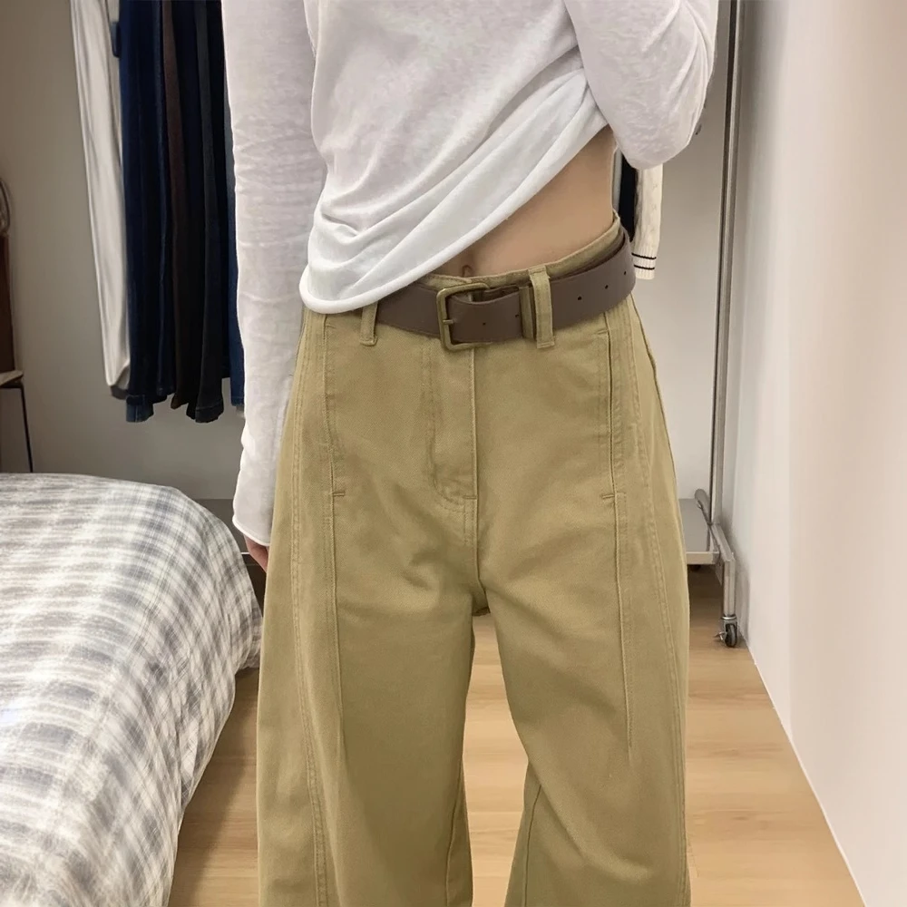 卡其色阔腿弯刀裤女2025年春季新款高腰宽松显瘦垂感拖地直筒裤子