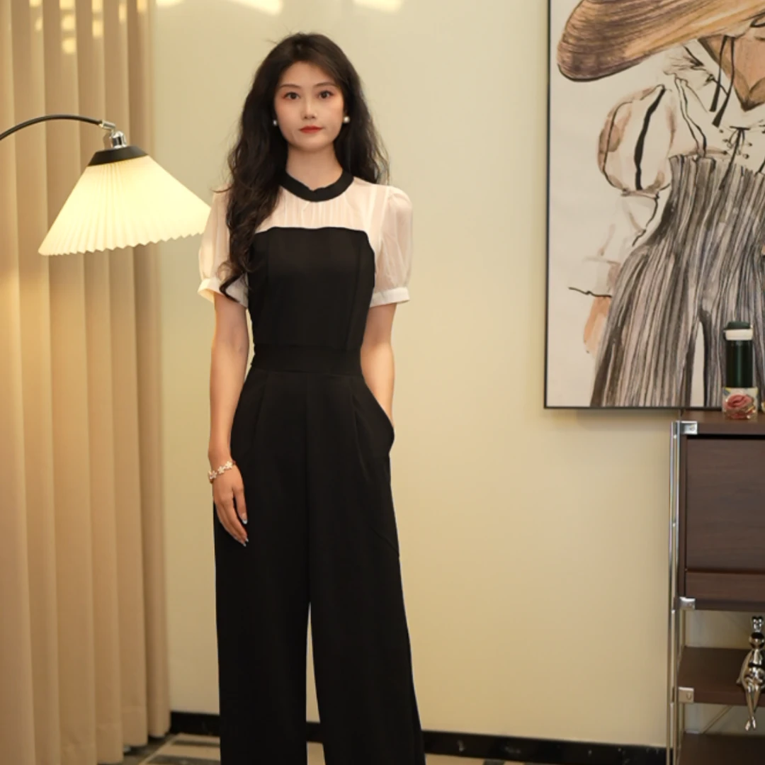 【婉婉】连体裤夏季2025新款气质名媛连身衣裤高腰阔腿裤D1064
