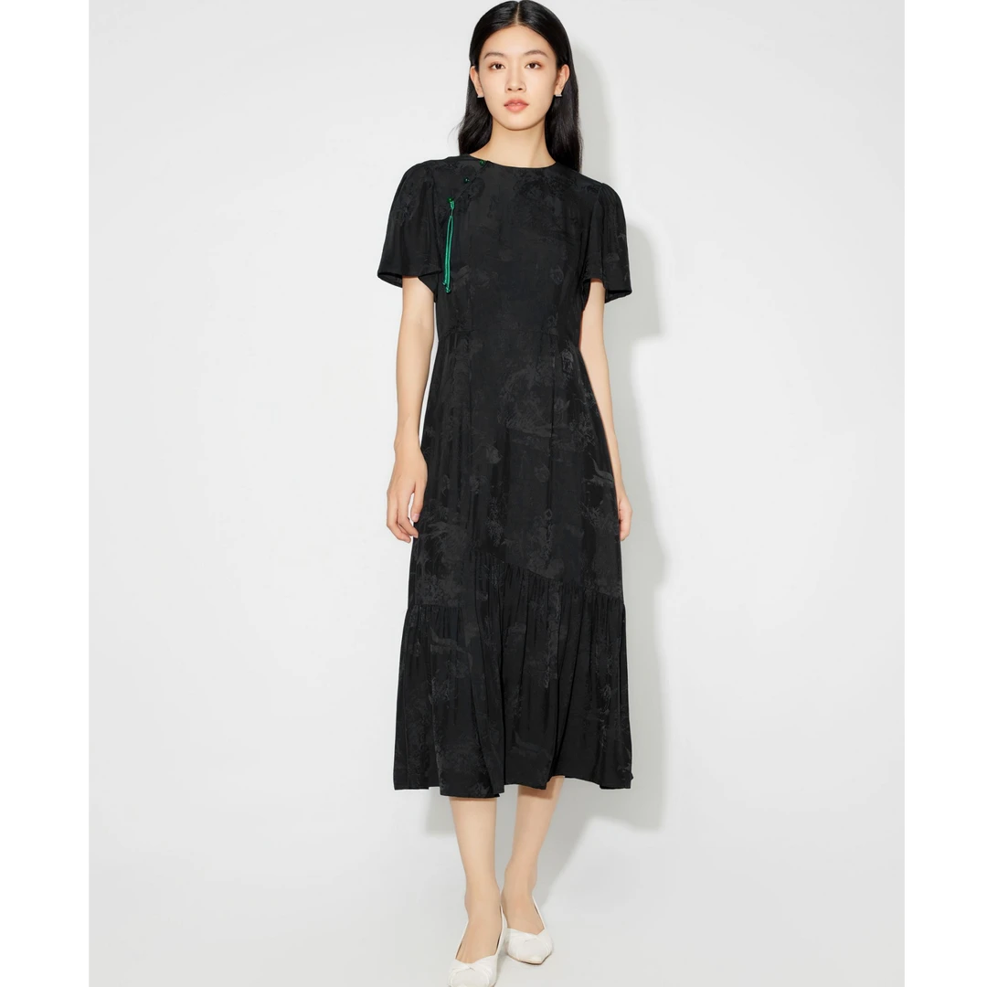 国风概率新中式黑色显瘦连衣裙女162Y2440