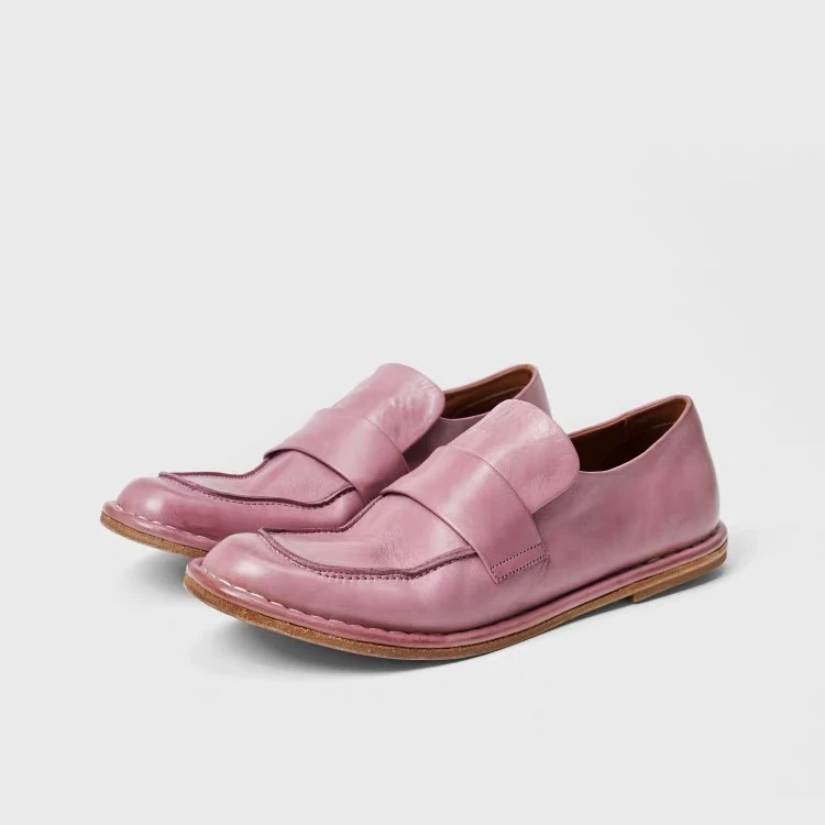 【真皮大底】水洗马皮穆勒鞋可露丽风圆头单鞋女休闲鞋一脚蹬乐福鞋