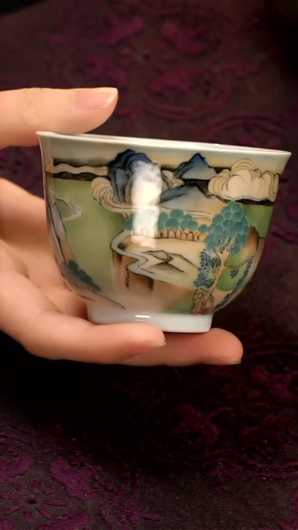 设色窑青绿山水杯